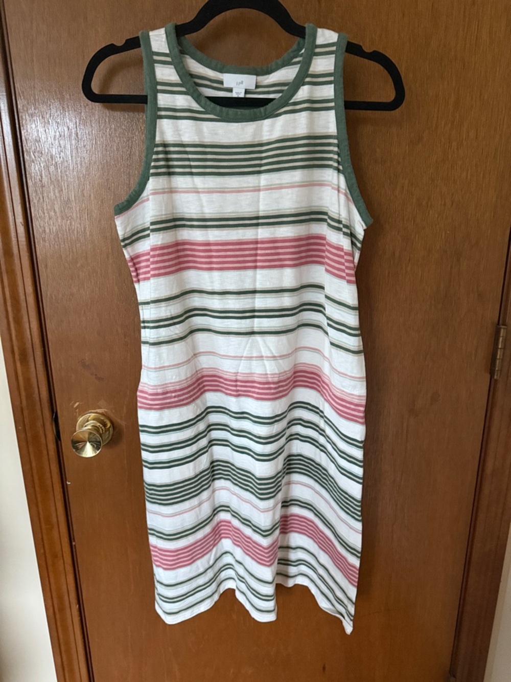 J. Jill Striped Sleeveless Midi Dress in Green, Pink and White